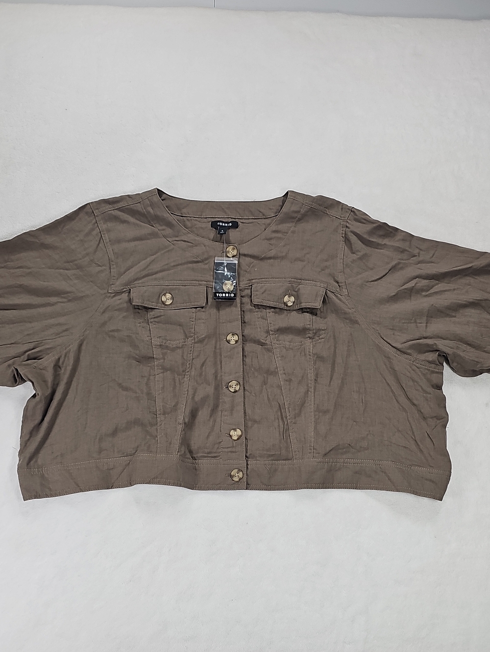 Torrid Brown Cropped Utility‎ Jacket 5 5X 28 Cotton Rayon Button Front 17220480